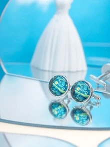 1 par de gemelos de estilo de negocios casual y encantador con diseños florales y geométricos, adecuados para que el novio y los padrinos los usen con trajes y camisas, un gran regalo para el Día del Padre y la temporada de bodas - Multicolor - Ver 12