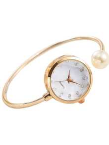 1pc Diamond-Studded Round Dial Pearl Bracelet Watch, Elegant Women's Watch - one-size - View 6