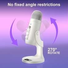 Haomuren USB K66 白色电容麦克风，带 Type-C 适配器，兼容电脑/PC/手机，即插即用，游戏麦克风，带耳机输出、音量控制、麦克风增益控制、静音按钮，是直播、播客、录音的理想之选。 - 白色 - 查看 9