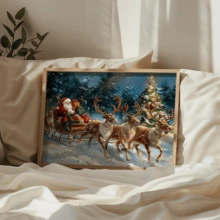 لوحة جدارية فينتاج قطعة واحدة، طباعة على قماش لسانتا كلوز وعربة الأيائل، للاستخدام الداخلي أو الخارجي، موضوع السيد كلوز، ديكور عيد الميلاد | ملصق عيد الميلاد | مؤطر أو غير مؤطر، ديكور الغرفة، ديكور المنزل، ديكور غرفة طالب الجامعة، هدايا لديكور الجدران في الفندق، المنزل، غرفة المعيشة، غرفة النوم، الحمام والمكتب