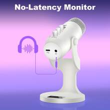 Haomuren USB K66 白色电容麦克风，带 Type-C 适配器，兼容电脑/PC/手机，即插即用，游戏麦克风，带耳机输出、音量控制、麦克风增益控制、静音按钮，是直播、播客、录音的理想之选。 - 白色 - 查看 11