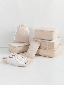 Zestaw organizerów podróżnych 7 w 1, przenośne torby do przechowywania z zamkiem błyskawicznym, składane kostki do pakowania bagażu, wodoodporne torby organizera na ubrania o dużej pojemności, wielofunkcyjne torby organizera bagażu, torby na buty, torby ze ściągaczem, torby podróżne, kosmetyczki, saszetki, kosmetyczki, niezbędne akcesoria podróżne - Wielokolorowe - Zobacz 6