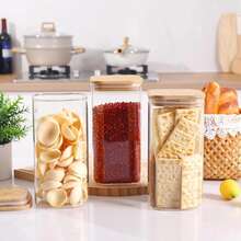 2/3/4 potes de vidro quadrados para alimentos de cozinha, recipientes herméticos de vidro, organizadores de cozinha, recipientes de armazenamento de cozinha de grande capacidade de 1100/1500/2000 ml, recipientes de armazenamento de vidro com tampas de bambu, conjuntos de múltiplas capacidades, adequados para temperos de cozinha, grãos, massas, café, açúcar, biscoitos, decoração de mesa de cozinha doméstica