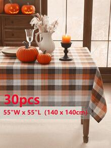 Taplak Meja Persegi Panjang Motif Kotak-kotak Musim Gugur/Dingin, Taplak Meja Kotak-kotak Cokelat Motif Kerbau Cocok Untuk Restoran, Dapur, Pesta Bertema, Meja Makan, Meja Persegi, Halloween, Dekorasi Sehari-hari - Oranye - View 11
