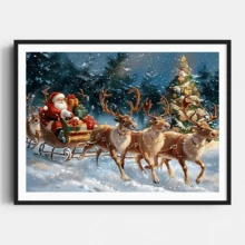 لوحة جدارية فينتاج قطعة واحدة، طباعة على قماش لسانتا كلوز وعربة الأيائل، للاستخدام الداخلي أو الخارجي، موضوع السيد كلوز، ديكور عيد الميلاد | ملصق عيد الميلاد | مؤطر أو غير مؤطر، ديكور الغرفة، ديكور المنزل، ديكور غرفة طالب الجامعة، هدايا لديكور الجدران في الفندق، المنزل، غرفة المعيشة، غرفة النوم، الحمام والمكتب