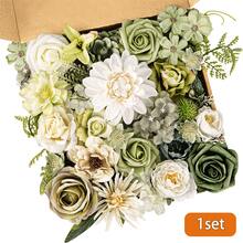 Artificial White Green Dahlias Combo Box Set, Silk Flower For DIY Wedding Bouquets Centerpieces Arrangements Baby Shower Party Home Decorations - 白綠色 - 查看 6