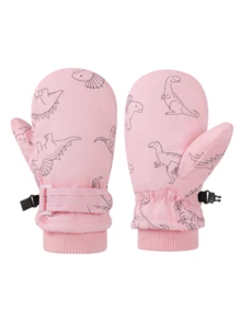 1双加厚冬季雪地玩耍儿童手套，户外保暖卡通恐龙儿童手套 - 彩色 - 查看 15