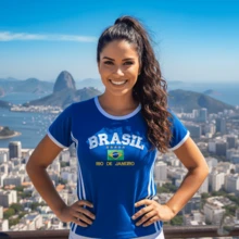 Women's Brazil Y2K Shirt – Long Baby Look - Xanh đậm - Xem 1