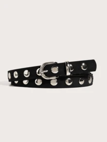 1pc Women's Belt, Western Style Gothic Punk Rivet Metal Studded Black PU Leather Belt, Suitable For Maxi Dresses, Jeans, Bohemian Y2K Fashion, Street Style, Music Festivals, Parties, Graduation, Halloween, Christmas - Black Rivets - View 1