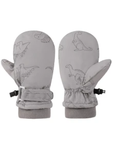 1双加厚冬季雪地玩耍儿童手套，户外保暖卡通恐龙儿童手套 - 彩色 - 查看 2