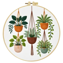 1pc Embroidery Kit, 20x20cm/7.9x7.9-Inch Bookshelf Plants, Handmade DIY Embroidery Kit, Suitable For Adults And Beginners, Includes Instructions, Printed Fabric, Embroidery Stretching, And Needlework