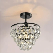 Crystal Gold Chandelier, Lightweight And Luxurious Crystal Chandelier, Modern Mini Semi-Recessed Chandelier, E26 Bulb Base, Bulb Not Included, Suitable For Living Room, Hallway, Dining Room And Bedroom. - 25cm/9.84inch - View 12