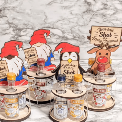 1pc Christmas Mini Wine Rack: Best Shot Mini Spirits Bottle Rack, Penguin Deer, Santa Claus, Christmas Decorations, Seasonal Display, Holiday Decoration, Holiday Design, Decorative Bracket, Durable Structure, Artificial Wood, Wine Glass Holder, Party Host, Family Entertainer