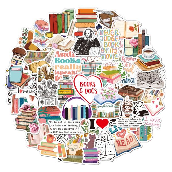 50 PCS Book Stickers, Bookish Reading Stickers Pack For Books, Water Bottles, Laptops, Book Lover Sticker Accessories Gifts