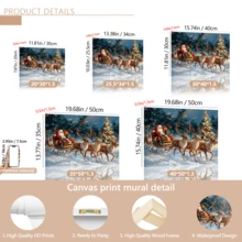 لوحة جدارية فينتاج قطعة واحدة، طباعة على قماش لسانتا كلوز وعربة الأيائل، للاستخدام الداخلي أو الخارجي، موضوع السيد كلوز، ديكور عيد الميلاد | ملصق عيد الميلاد | مؤطر أو غير مؤطر، ديكور الغرفة، ديكور المنزل، ديكور غرفة طالب الجامعة، هدايا لديكور الجدران في الفندق، المنزل، غرفة المعيشة، غرفة النوم، الحمام والمكتب