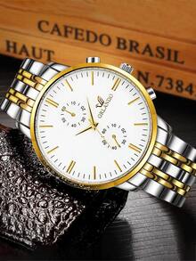 1pc Men's Steel Band Watch, Business Casual Quartz Watch, Simple & Elegant Gift - Gold - View 5