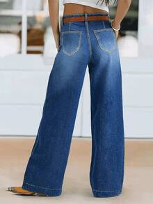 Women's New High Waist Elastic Wide Leg Straight Jeans, Autumn