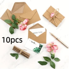 100/50个迷你牛皮纸信封套装，适用于小型礼品卡、邀请函、商务便条、微型迷你贺卡，尺寸为4 x 2.76英寸。 - 棕色 - 查看 3