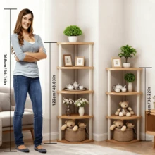 5/6 Tier Corner Shelf Stand,  Shelves Display Shelf For Living Room Decor, Wall Corner Bookshelf Multi Unit Organizer, Tall Shelf Plant Stand For Bedroom, Bathroom, Black - 深胡桃黑 - 查看 5