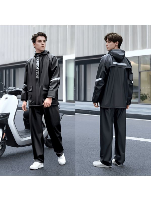 Conjunto de roupas impermeáveis para motociclistas, capas de chuva casuais e modernas para ciclismo, masculinas e femininas, capas de chuva de lona de poliéster aprimoradas, capas de chuva esportivas respiráveis e duráveis para caminhadas e viagens - pretas