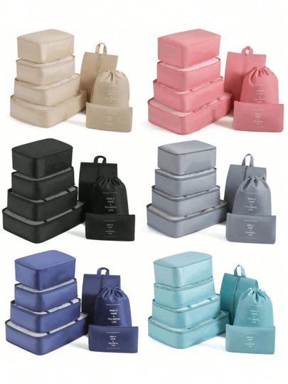 7/1 Set Portable Travel Organizer Bags - Easily Organize Your Clothes, Shoes And Underwear - Perfect For Luggage And Suitcase Packing, Includes Laundry And Shoe Bags, Suitable For School, Dorm, Bedroom Decor, Travel Essentials