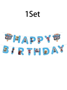 PAW Patrol Anime Characters Themed Party Supplies Set Chase Rubble Zuma Skye Fire Truck Rubble Tracker Rex Paper Plates, Paper Cups, Paper Napkins, Tablecloths And Hanging Decorations For Party, Valentine's Day Graduation Party Decorations - Multicolor - View 7