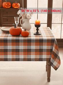 Taplak Meja Persegi Panjang Motif Kotak-kotak Musim Gugur/Dingin, Taplak Meja Kotak-kotak Cokelat Motif Kerbau Cocok Untuk Restoran, Dapur, Pesta Bertema, Meja Makan, Meja Persegi, Halloween, Dekorasi Sehari-hari - Oranye - View 8
