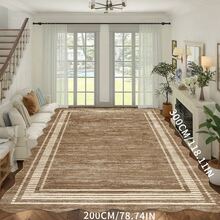 1pc Machine Washable Carpet, Modern Distressed Frame Design, Suitable For Entryway, Living Room, Bedroom, Minimalist Solid Color, Polyester Fiber Backing, Home Decor, Neutral Soft, Suitable For Office, Low Pile Farmhouse Style Flooring, Brown