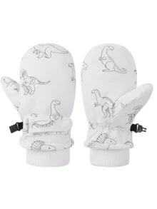 1双加厚冬季雪地玩耍儿童手套，户外保暖卡通恐龙儿童手套 - 彩色 - 查看 8