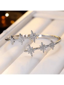 Fashionable Personalized Starburst Women's Bracelet Inlaid With Synthetic Zirconia, Elegant Minimalist Style, Suitable For Daily Wear, Popular Accessory