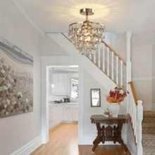 Crystal Gold Chandelier, Lightweight And Luxurious Crystal Chandelier, Modern Mini Semi-Recessed Chandelier, E26 Bulb Base, Bulb Not Included, Suitable For Living Room, Hallway, Dining Room And Bedroom. - 25cm/9.84inch - View 6