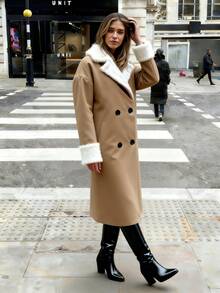 Damen Lässiger Mantel mit Stehkragen und Doppelreihe, Wollmischung, Pendler-Stil, Winterkollektion Neuheit