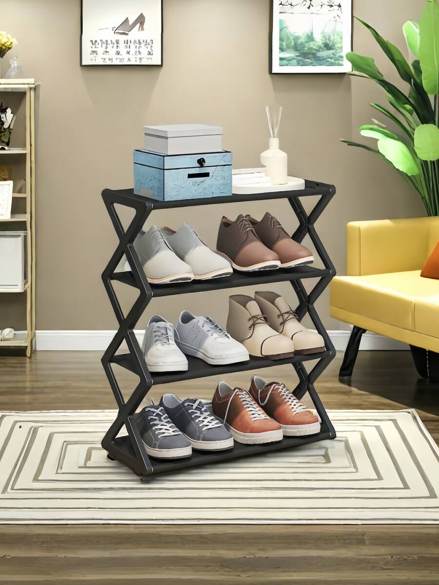Estantería plegable de plástico de 4 niveles - Organizador de almacenamiento independiente para varias habitaciones, diseño ahorra espacio que sostiene hasta 12 pares de zapatos