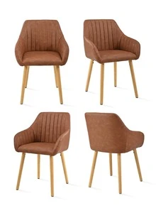 Goeurvant Modern Vertical-Stripe Upholstered Dining Chairs With Armrests And Solid Wood Legs For Dining Room, Kitchen, Living Room - Set Of 2 / Set Of 4 / Set Of 6 - Brown - Brown - View 14
