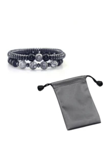 2pcs Magnetic Healing Beaded Bracelet, Helps Relieve Joint Pain, Promote Weight Loss, Healthy Jewelry Therapy, Improve Sleep, Suitable For Men And Women, Christmas Gift (Comes With Jewelry Storage Bag)