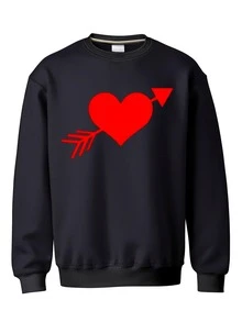 Valentine'S Day Gift To Send Love To Embrace Interesting Patterns Men'S New Sweater Printed Pattern Round Neck Sweater Fashion Classic Leisure Sweater, Autumn And Winter Sweater Tops, Conventional Men'S General, Micro-Elastic. - 黑色 - 查看 1