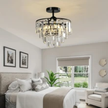 Lámpara colgante de cristal y oro, lámpara de araña de cristal lujosa y ligera, lámpara colgante semi-empotrada moderna, base de bombilla E26, bombilla no incluida, adecuada para sala de estar, pasillo, comedor y dormitorio - 25 cm/9,84 pulgadas - Ver 13