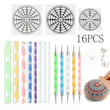 16 件曼陀罗点画石艺术套装 - 曼陀罗 DIY 工艺套件，含亚克力点画工具和模板、双面创意手工艺术用品、绘画配件，适合初学者，非常适合家庭手工活动