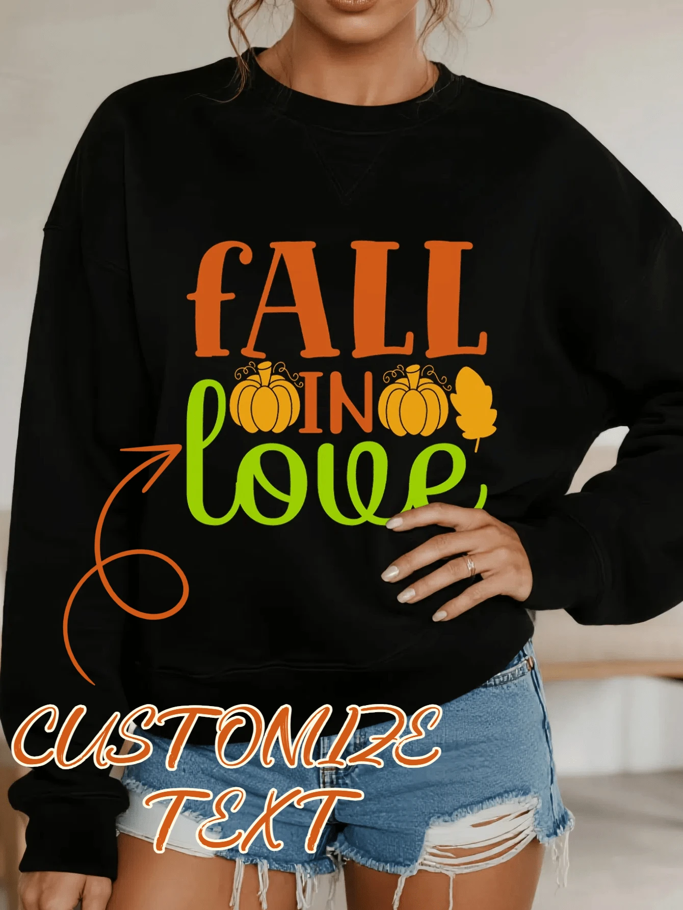 1pc Unisex Customizable Text Black Sweatshirt, Casual Autumn Themed Personalized Style, Suitable For Autumn And Casual Occasions - Black - View 1