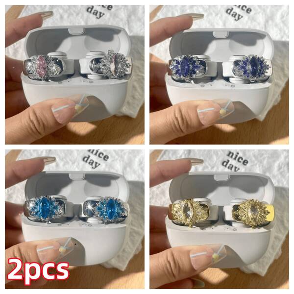 2 piezas Clips para auriculares con rhinestones multicolor brillantes, decoraciones delicadas y de moda para llamar la atención, desmontables para combinar de forma romántica