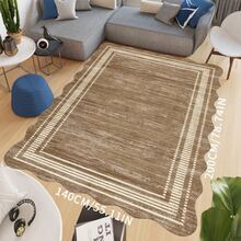 1pc Machine Washable Carpet, Modern Distressed Frame Design, Suitable For Entryway, Living Room, Bedroom, Minimalist Solid Color, Polyester Fiber Backing, Home Decor, Neutral Soft, Suitable For Office, Low Pile Farmhouse Style Flooring, Brown