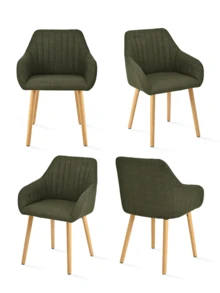 Goeurvant Modern Vertical-Stripe Upholstered Dining Chairs With Armrests And Solid Wood Legs For Dining Room, Kitchen, Living Room - Set Of 2 / Set Of 4 / Set Of 6 - Grass Green - 綠色 - 查看 14