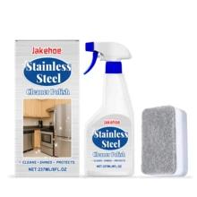 Juego de rociador de limpieza y pulido de 237 ml + esponja abrasiva de acero inoxidable, adecuado para cocinas de gas, campana extractora, utensilios de cocina, desengrasado y eliminación de óxido