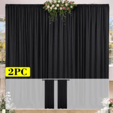2 Panels-5ft X 10ft Black Backdrop Curtain For Party, Background Drapes Panels With Rod Pocket, Wrinkle Free Black Photo Curtains Backdrop Drapes Fabric Decoration For Wedding, Birthday Party Decor - 黑色 - 查看 3