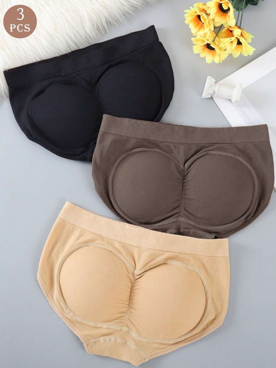 3pcs Padded Butt Enhancer Underwear For Women, Thick Fake Buttocks Hip Lift Shaper Panties - Multicolor - View 1