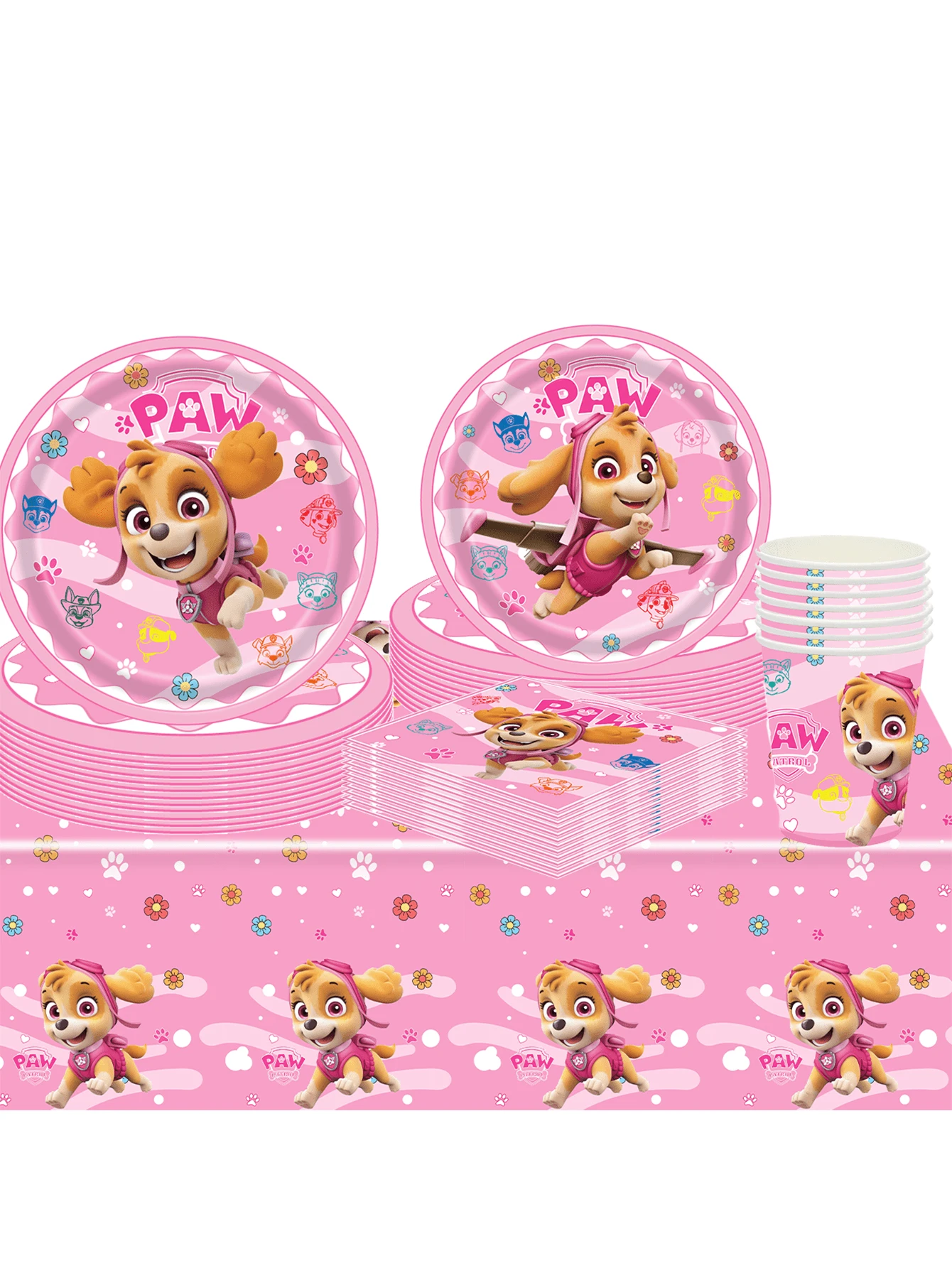 Paw Patrol Theme Party Supplies Set, Includes Paper Plates, Cups And Napkins With Archibald, Rubble, Chase, Fire Truck, And Tracker Rex, Suitable For Parties And Christmas Decorations - Multicolor - View 1