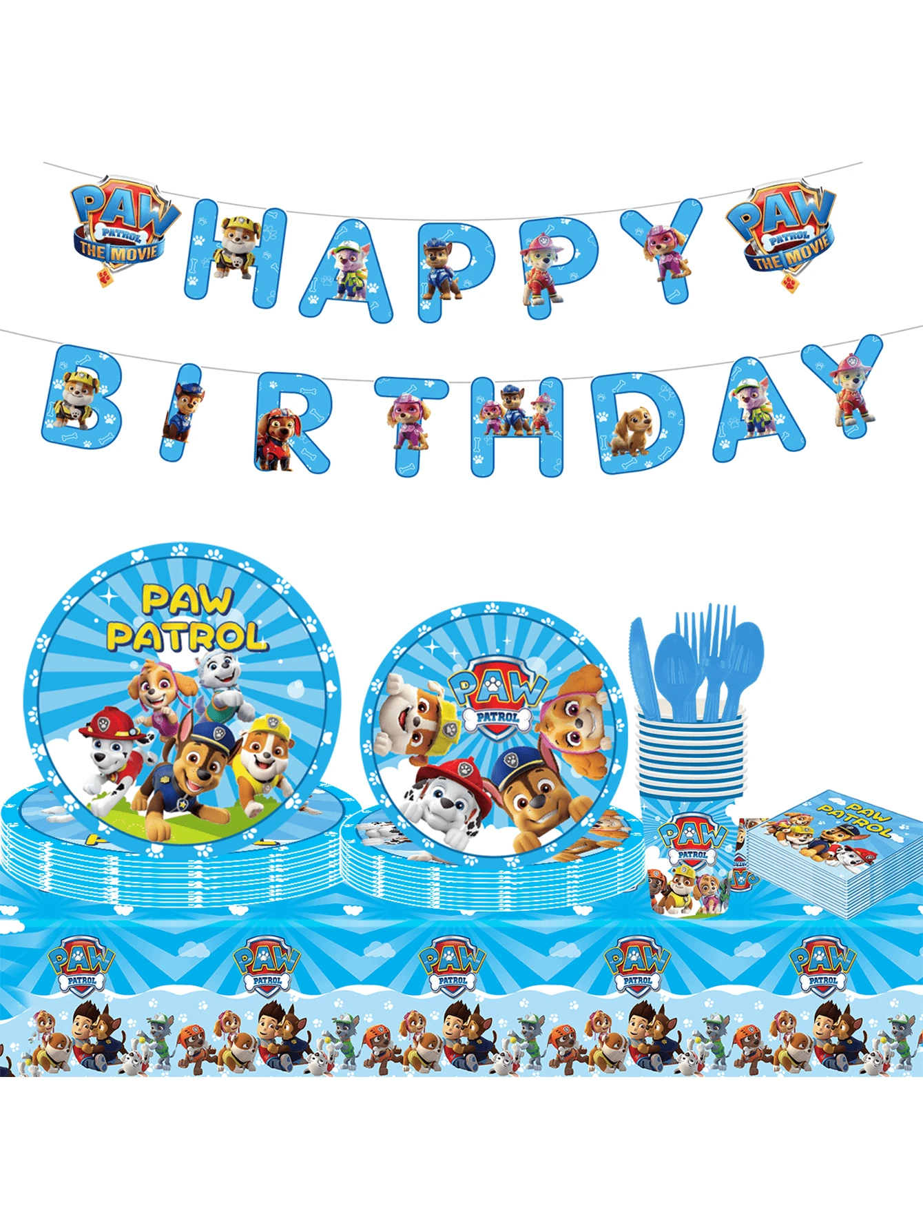 PAW Patrol Anime Characters Themed Party Supplies Set Chase Rubble Zuma Skye Fire Truck Rubble Tracker Rex Paper Plates, Paper Cups, Paper Napkins, Tablecloths And Hanging Decorations For Party, Valentine's Day Graduation Party Decorations - Multicolor - View 1