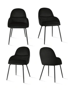 Goeurvant Elegant Curved-Back Upholstered Dining Chairs With Armrests And Metal Legs For Dining Room, Living Room, Office - Set Of 2 / Set Of 4 / Set Of 6 - Black - Black - View 13