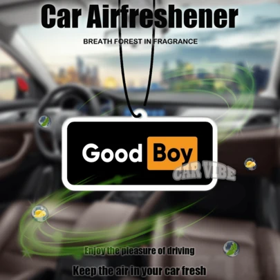 Rolig meme 'GOOD BOY', luftfräschare för bilen, hängande dofttabletter för backspegel, hem-/kontorsinredning, hållbar pappersbaserad doft för fordon, alkoholfri, lätt att använda, lekfull design
