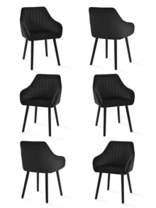 Goeurvant Modern Vertical-Stripe Upholstered Dining Chairs With Armrests And Solid Wood Legs For Dining Room, Kitchen, Living Room - Set Of 2 / Set Of 4 / Set Of 6 - Black - 黑色 - 查看 14